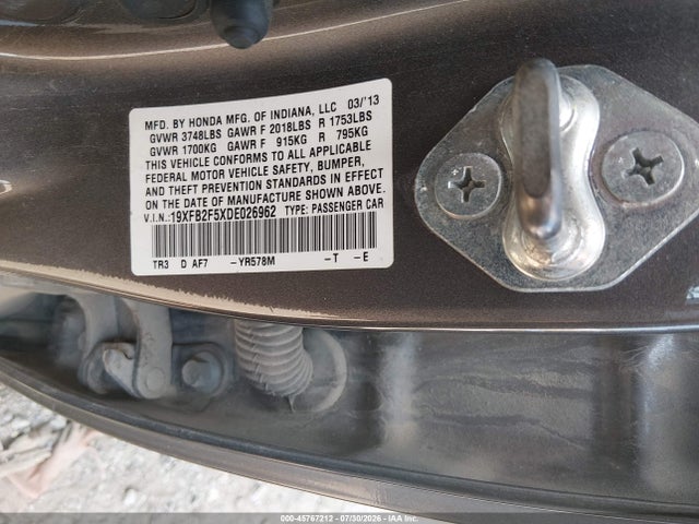 45767212 :رقم المزاد ، 19XFB2F5XDE026962 vin ، 2013 Honda Civic Lx مزاد بيع