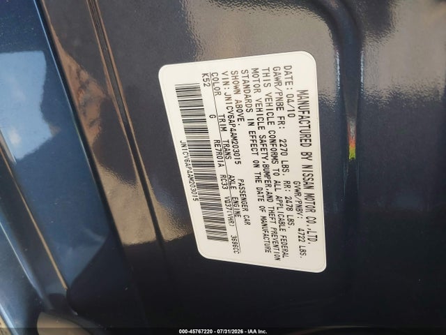 Продаж на аукціоні авто 2010 Infiniti G37 Journey, vin: JN1CV6AP4AM203015, номер лоту: 45767220