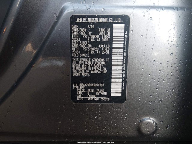 45767235 :رقم المزاد ، JN8AY2ND1K9091383 vin ، 2019 Nissan Armada Sl مزاد بيع