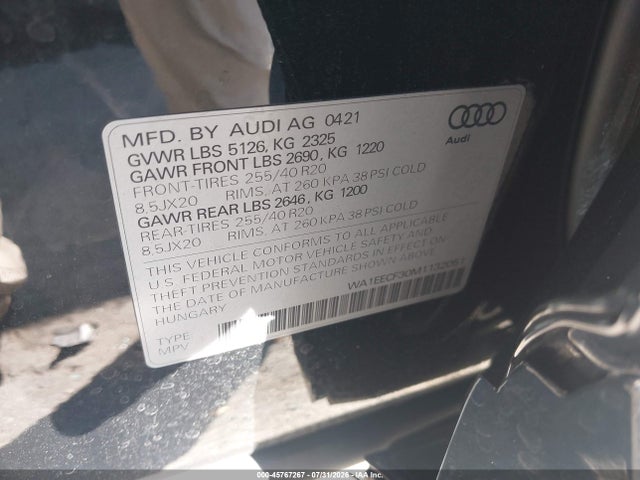 Продаж на аукціоні авто 2021 Audi Q3 Premium Plus S Line 45, vin: WA1EECF30M1132051, номер лоту: 45767267