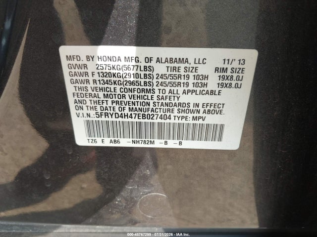 2014 Acura Mdx Technology Package მანქანა იყიდება აუქციონზე, vin: 5FRYD4H47EB027404, აუქციონის ნომერი: 45767299