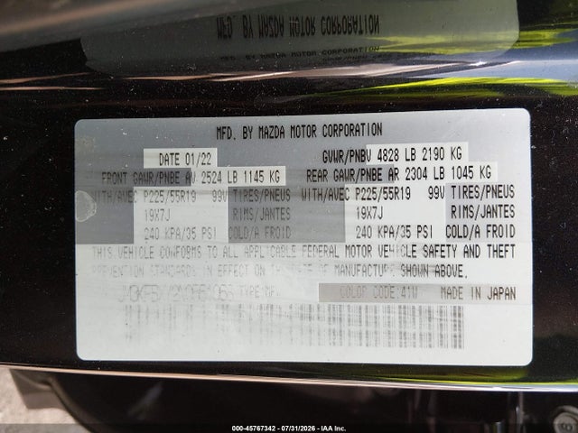 Aukcja sprzedaży 2022 Mazda Cx-5 2.5 Turbo Signature, vin: JM3KFBXY2N0561068, numer aukcji: 45767342