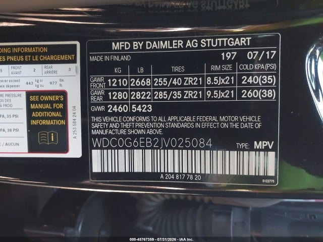 Продаж на аукціоні авто 2018 Mercedes-benz Amg Glc 43 4matic, vin: WDC0G6EB2JV025084, номер лоту: 45767359