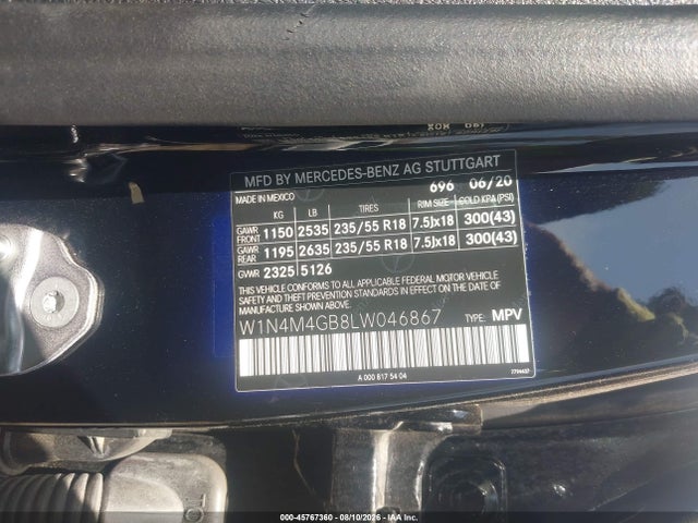 Продаж на аукціоні авто 2020 Mercedes-benz Glb 250, vin: W1N4M4GB8LW046867, номер лоту: 45767360