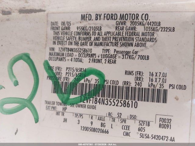 Продажа на аукционе авто 2005 Ford Mustang, vin: 1ZVFT84N355258610, номер лота: 45767361