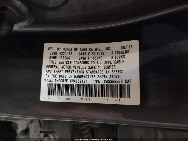 1HGCR2F16HA069121 Honda Accord Sport Se
