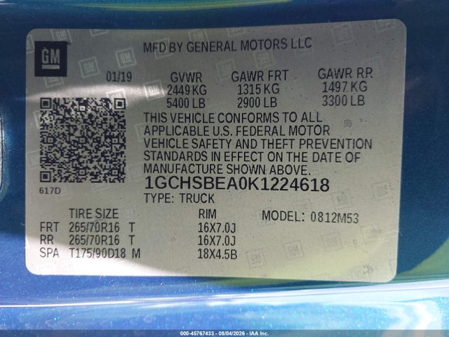 Chevrolet Colorado Wt 2019 1GCHSBEA0K1224618 Image 9
