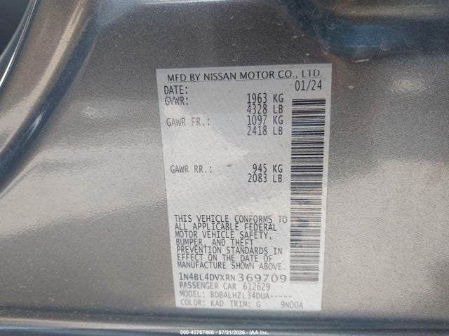 1N4BL4DVXRN369709 Nissan Altima Sv Fwd