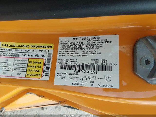 Ford Mustang Ecoboost 2019 1FA6P8TH5K5116778 Image 9