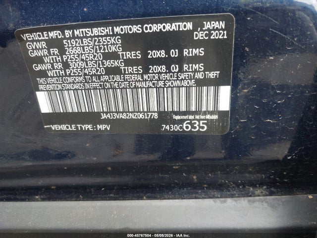 Продажа на аукционе авто 2022 Mitsubishi Outlander Sel 2.5 2wd/sel Special Edition 2wd, vin: JA4J3VA82NZ061778, номер лота: 45767504