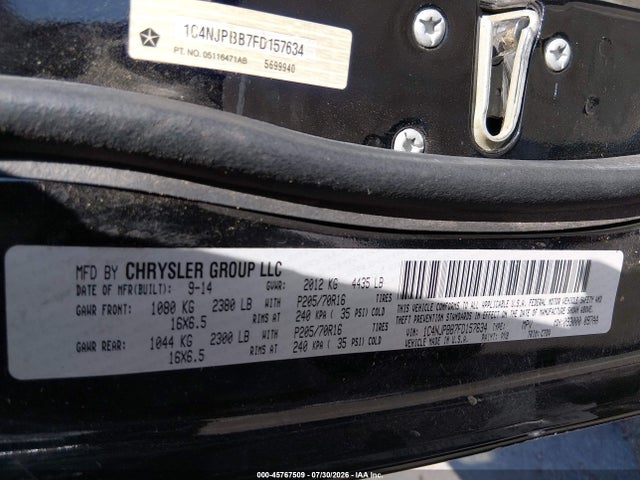 45767509 :رقم المزاد ، 1C4NJPBB7FD157634 vin ، 2015 Jeep Patriot Sport مزاد بيع