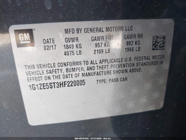 Chevrolet MALIBU 1LT 2017 1G1ZE5ST3HF220005 Image 9