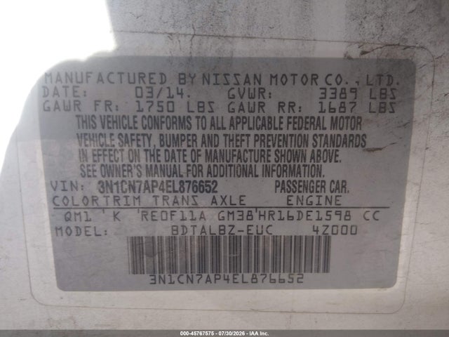 Nissan Versa 1.6 Sv 2014 3N1CN7AP4EL876652 Image 9