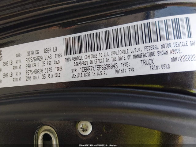 45767580 :رقم المزاد ، 1C6RR7KT5FS636043 vin ، 2015 Ram 1500 Express مزاد بيع