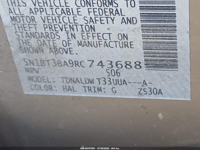 Auction sale of the 2024 Nissan Rogue Sv Fwd, vin: 5N1BT3BA9RC743688, lot number: 45767591