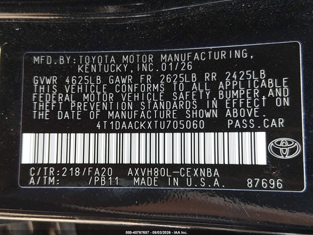 Toyota CAMRY LE 2026 4T1DAACKXTU705060 Image 9