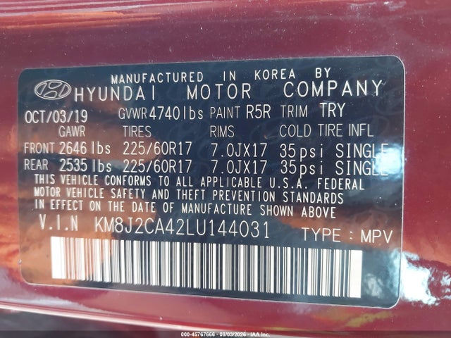 KM8J2CA42LU144031 Hyundai TUCSON SE
