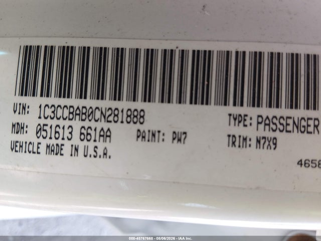 2012 Chrysler 200 Lx მანქანა იყიდება აუქციონზე, vin: 1C3CCBAB0CN281888, აუქციონის ნომერი: 45767668