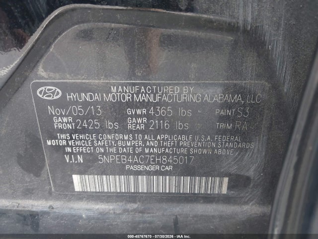 Aukcja sprzedaży 2014 Hyundai Sonata Gls, vin: 5NPEB4AC7EH845017, numer aukcji: 45767670