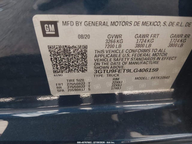 2020 Gmc Sierra 1500 4wd  Short Box Denali მანქანა იყიდება აუქციონზე, vin: 3GTU9FET9LG406159, აუქციონის ნომერი: 45767683