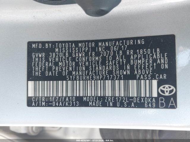 Toyota COROLLA L 2017 5YFBURHE9HP717371 Image 9