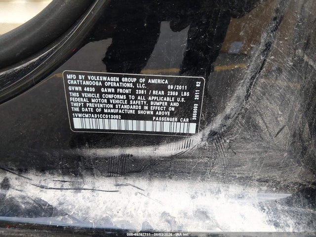 Продаж на аукціоні авто 2012 Volkswagen Passat 3.6l V6 Sel Premium, vin: 1VWCM7A31CC013052, номер лоту: 45767711
