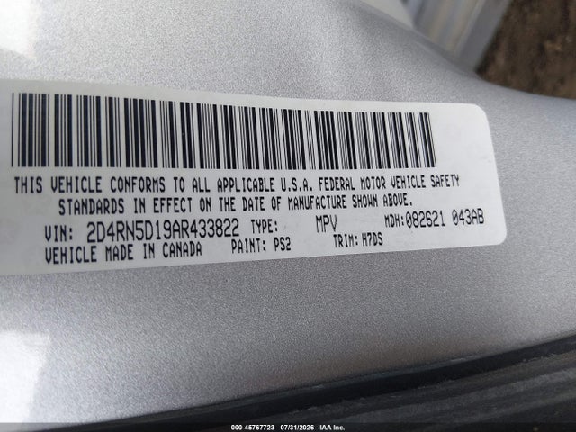 45767723 :رقم المزاد ، 2D4RN5D19AR433822 vin ، 2010 Dodge Grand Caravan Sxt مزاد بيع