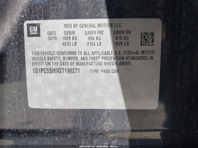 1G1PC5SH9G7198271 Chevrolet Cruze Limited Ls Auto