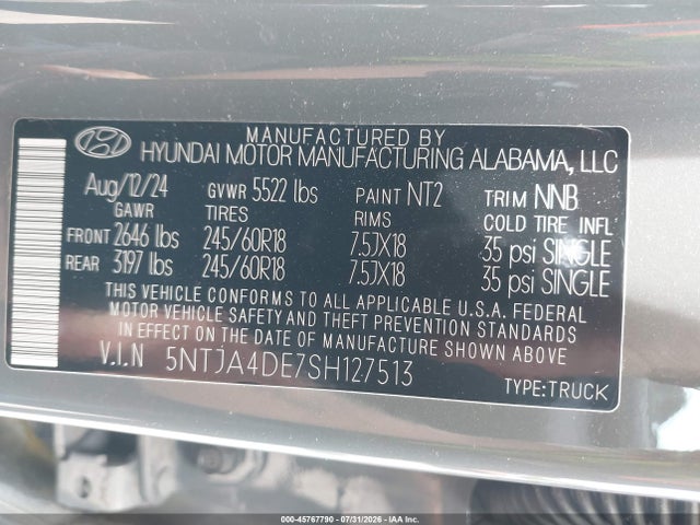 2025 Hyundai Santa Cruz Se მანქანა იყიდება აუქციონზე, vin: 5NTJA4DE7SH127513, აუქციონის ნომერი: 45767790