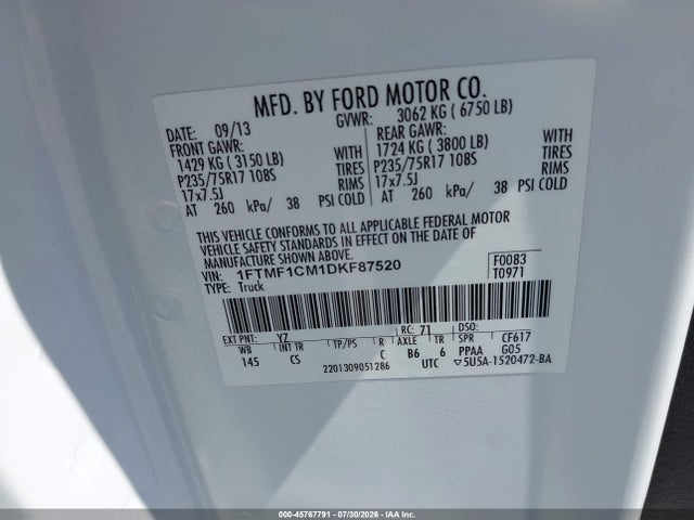 Продажа на аукционе авто 2013 Ford F-150 Xl, vin: 1FTMF1CM1DKF87520, номер лота: 45767791