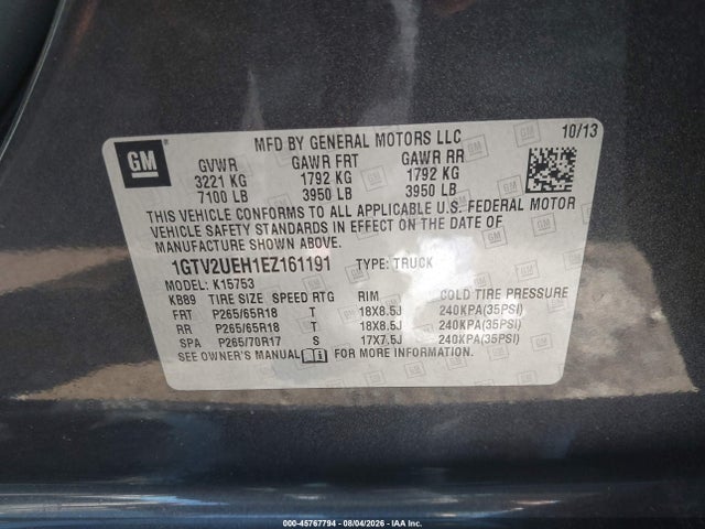 Aukcja sprzedaży 2014 Gmc Sierra 1500 Sle, vin: 1GTV2UEH1EZ161191, numer aukcji: 45767794