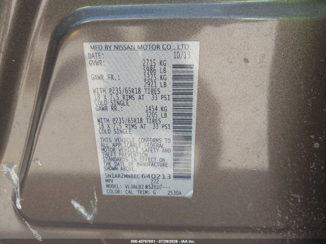 Nissan Pathfinder S 2014 5N1AR2MN8EC640213 Image 9