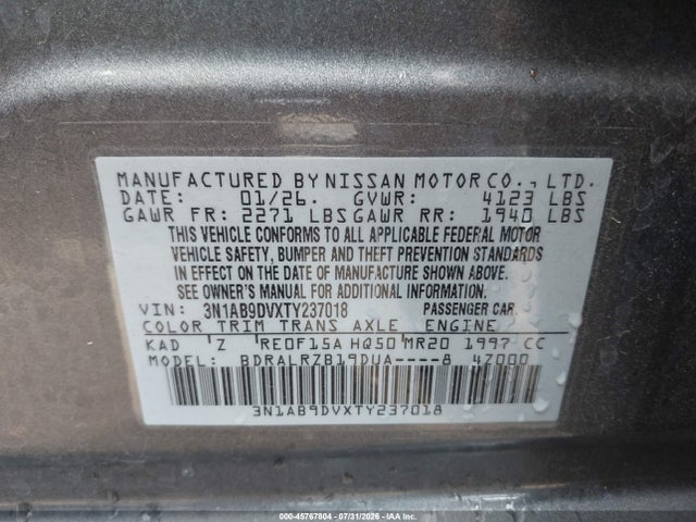 45767804 :رقم المزاد ، 3N1AB9DVXTY237018 vin ، 2026 Nissan Sentra Sr مزاد بيع
