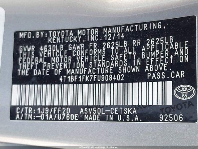 Toyota CAMRY SE 2015 4T1BF1FK7FU908402 Image 9