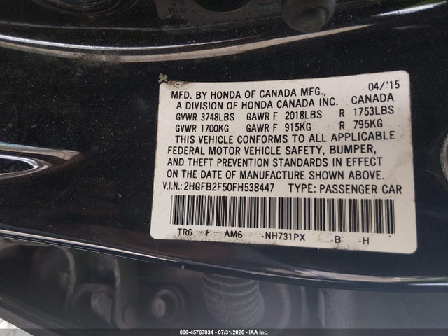 Honda Civic Lx 2015 2HGFB2F50FH538447 Image 9