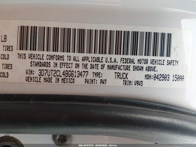 45767870 :رقم المزاد ، 3D7UT2CL4BG613477 vin ، 2011 Ram Ram 2500 Slt مزاد بيع
