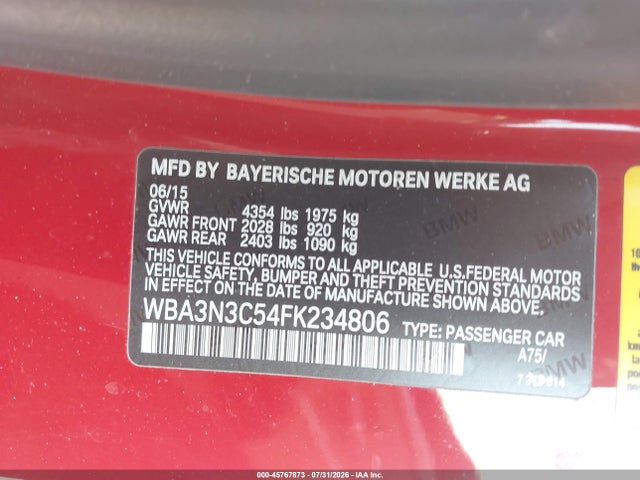 2015 Bmw 428i მანქანა იყიდება აუქციონზე, vin: WBA3N3C54FK234806, აუქციონის ნომერი: 45767873