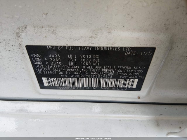 2013 Subaru Legacy 2.5i Premium მანქანა იყიდება აუქციონზე, vin: 4S3BMCC66D3024578, აუქციონის ნომერი: 45767889