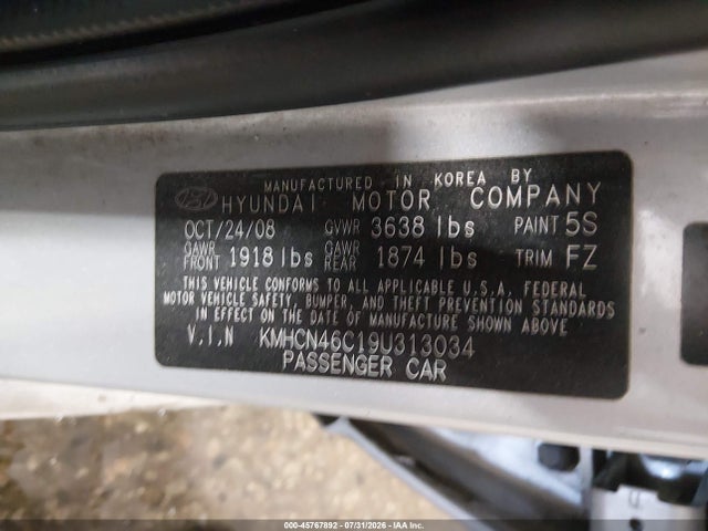 45767892 :رقم المزاد ، KMHCN46C19U313034 vin ، 2009 Hyundai Accent Gls مزاد بيع