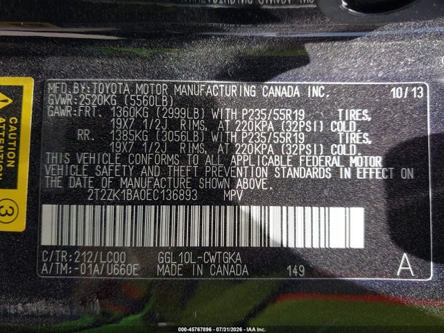 Aukcja sprzedaży 2014 Lexus Rx 350, vin: 2T2ZK1BA0EC136893, numer aukcji: 45767896