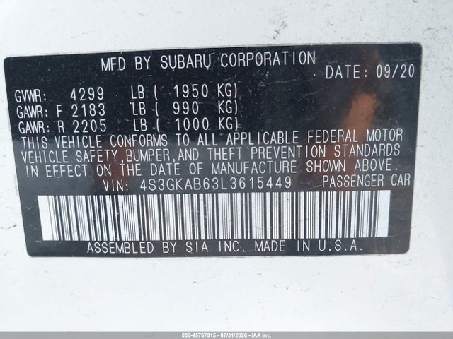 Продажа на аукционе авто 2020 Subaru Impreza Sedan, vin: 4S3GKAB63L3615449, номер лота: 45767915