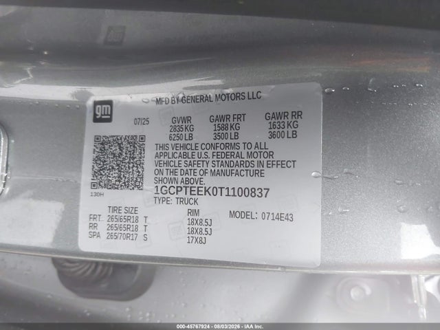 45767924 :رقم المزاد ، 1GCPTEEK0T1100837 vin ، 2026 Chevrolet Colorado Trail Boss, 4wd مزاد بيع