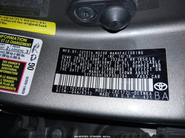 5YFBURHEXKP900284 Toyota COROLLA LE