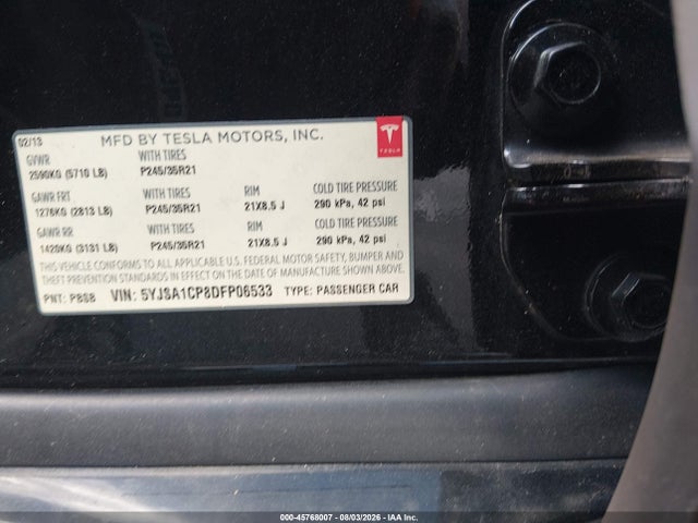 45768007 :رقم المزاد ، 5YJSA1CP8DFP06533 vin ، 2013 Tesla Model S Performance مزاد بيع
