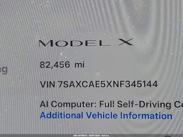 7SAXCAE5XNF345144 Tesla Model X Dual Motor All-wheel Drive