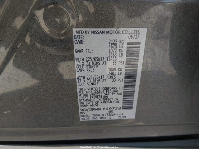 Nissan ROGUE SV 2017 5N1AT2MV4HC849728 Image 9