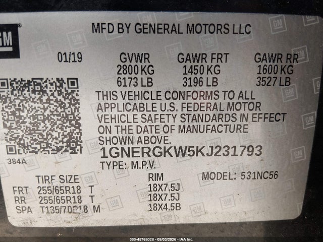 Chevrolet Traverse 1lt 2019 1GNERGKW5KJ231793 Image 9