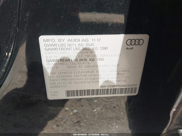 Продаж на аукціоні авто 2013 Audi Q5 3.0t Premium Plus, vin: WA1DGBFP5DA034250, номер лоту: 45768030