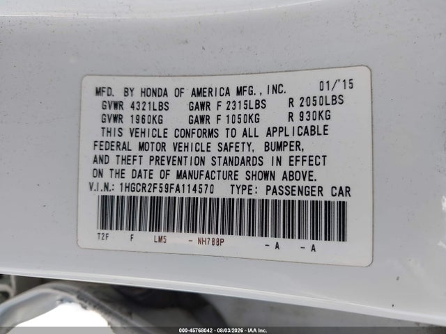 1HGCR2F59FA114570 Honda Accord Sport