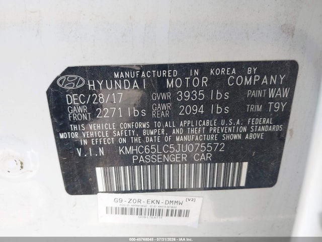 Aukcja sprzedaży 2018 Hyundai Ioniq Hybrid Blue, vin: KMHC65LC5JU075572, numer aukcji: 45768048